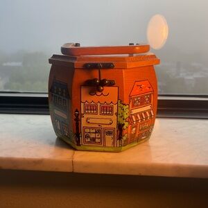 Vintage Wooden Box Purse, Painted Victorian Village, Mid Century Top Handle Purs